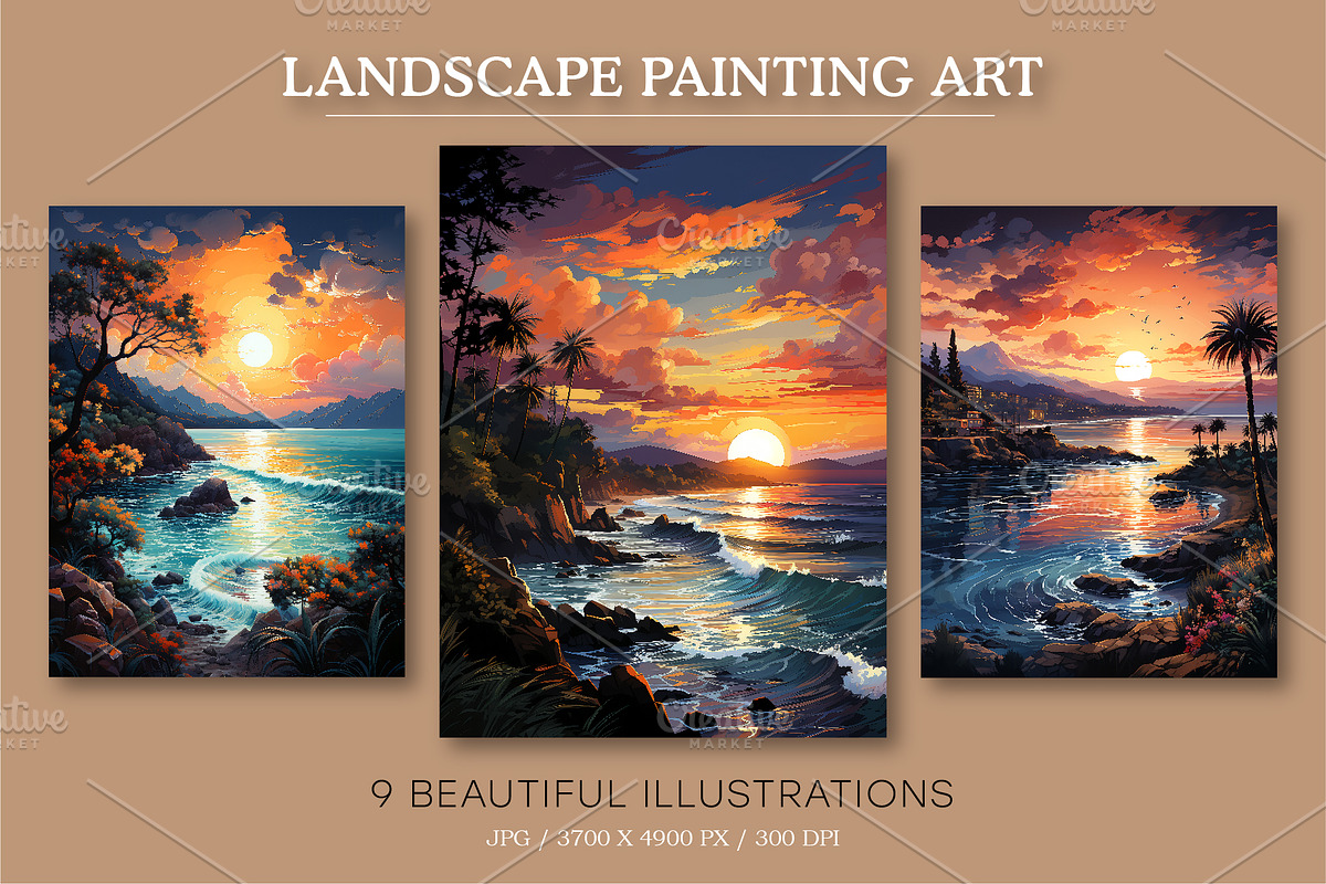 Landscape Painting Art 03. Wall Art., a Decorative Illustration by KENO Mascots (Photo 2 of 7)
