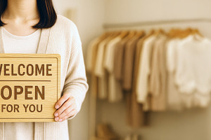 Small business welcome sign held by, a Photo by Dvoevnore photos