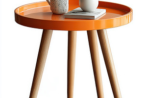 Orange side table with wooden legs m, an Abstract Photo by Pixeness Studio