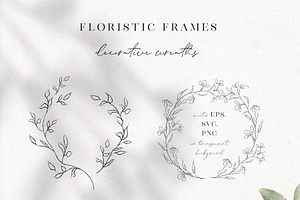 Line Drawn Floral Wreaths, Sprigs