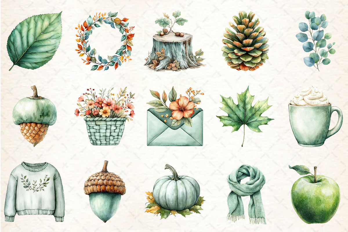 Mint Fresh Green Autumn Clipart, an Illustration by Rose Art (Photo 2 of 8)