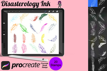 Feathers Set 3 Procreate Brush Stamp, a Brush Add-On by Disasterology Ink
