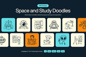 200 Space and Study Doodles, an Outline Icon by Brickclay