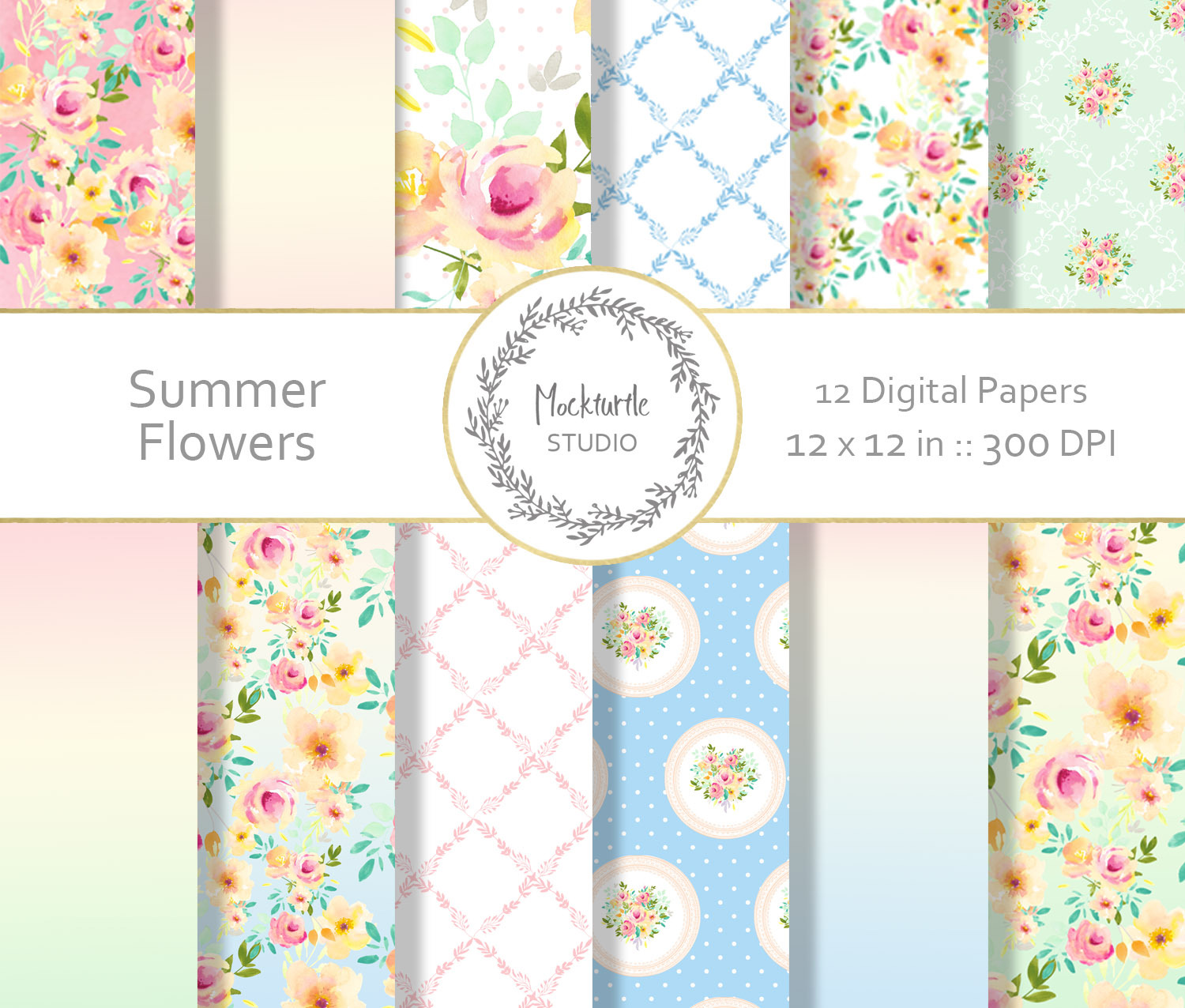 Summer Floral Digital Paper, a Pattern Graphic by MockTurtleStudio