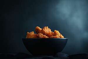 Crispy fried chicken pieces served, a Photo by Pavel_design