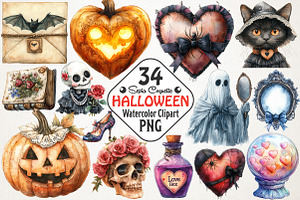 Sepia Coquette Halloween Clipart, an Illustration by RobertsArt