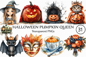 Halloween Pumpkin Queen Clipart Set, an Illustration by Craft Nest