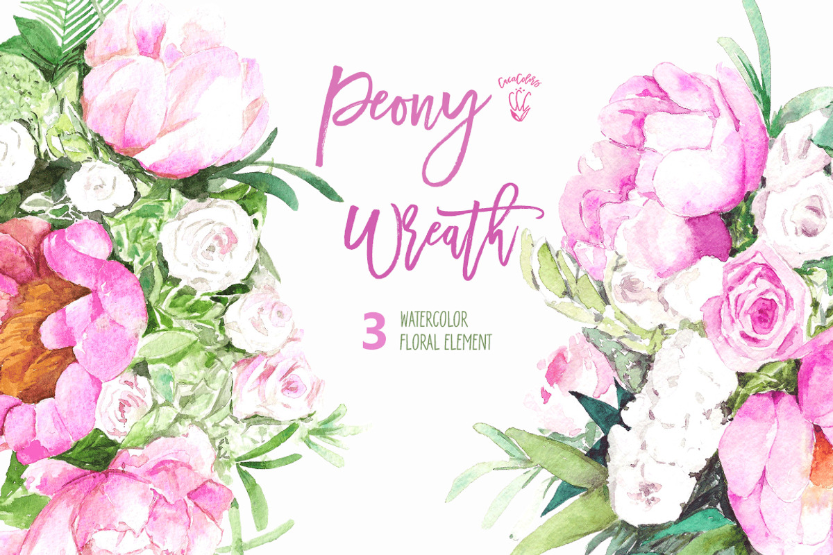 Peonies Wreath Watercolor, an Illustration by Cacacolors Clipart (Photo 1 of 5)