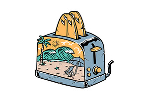 view of the beach in the toaster, an Object Illustration by gunaonedesign