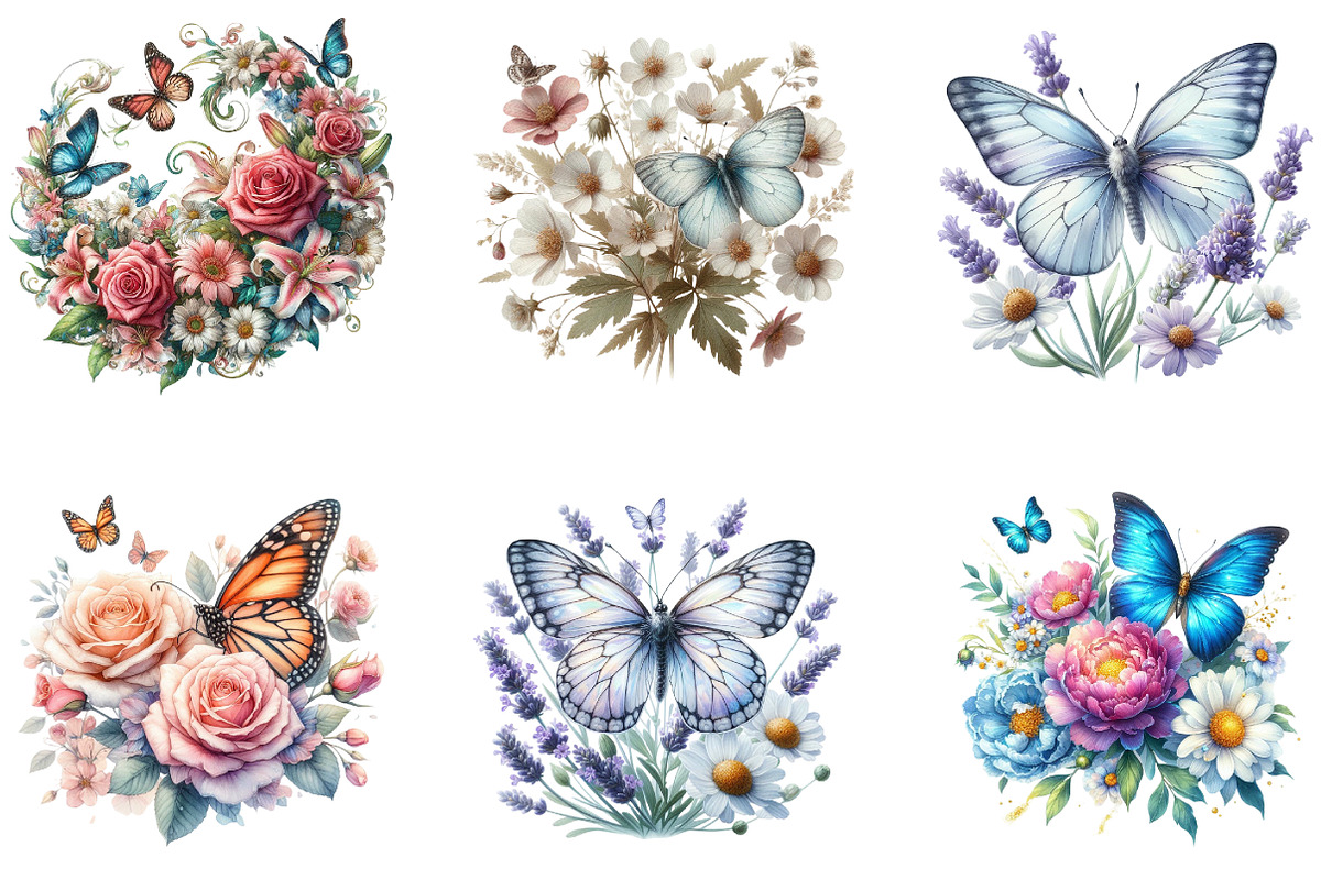 Butterfly Flowers Sublimation Clipar, an Illustration by DreamArtGraphic (Photo 3 of 5)