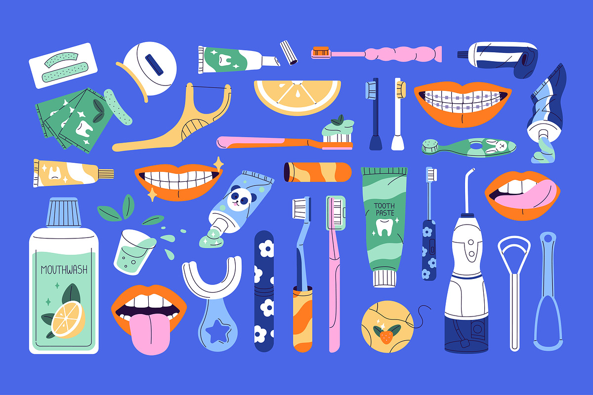 Tooth care set, patterns, banner, a Healthcare Illustration by PaperTrident (Photo 2 of 7)