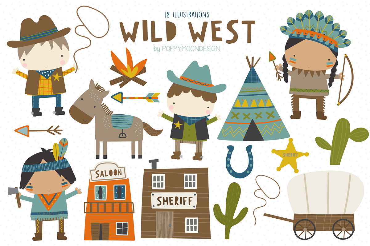 Wild West clipart set, an Illustration by Poppymoondesign (Photo 1 of 3)