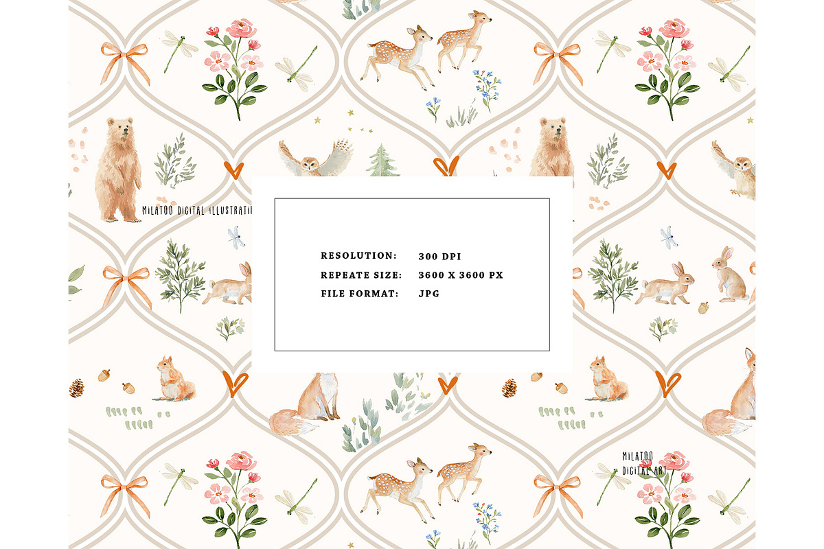 Woodland Animals Forest pattern, a Pattern Graphic by Milatoo (Photo 2 of 3)