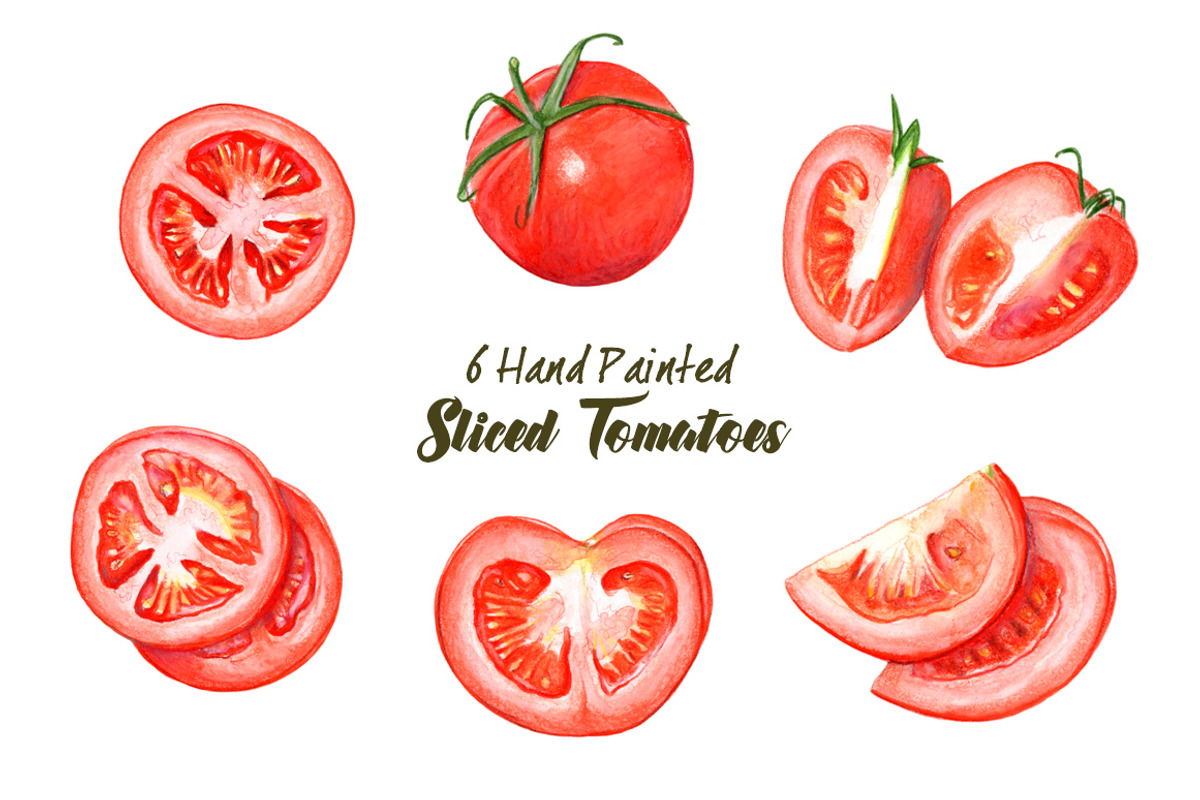Whole & Sliced Tomates | 6 Clip-arts, a Food Illustration by Miriam Figueras (Photo 1 of 3)