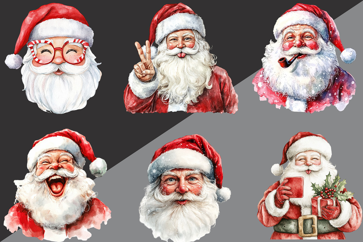 Retro Funny Santa Claus Face Clipart, an Illustration by Black Bird Studio (Photo 6 of 6)
