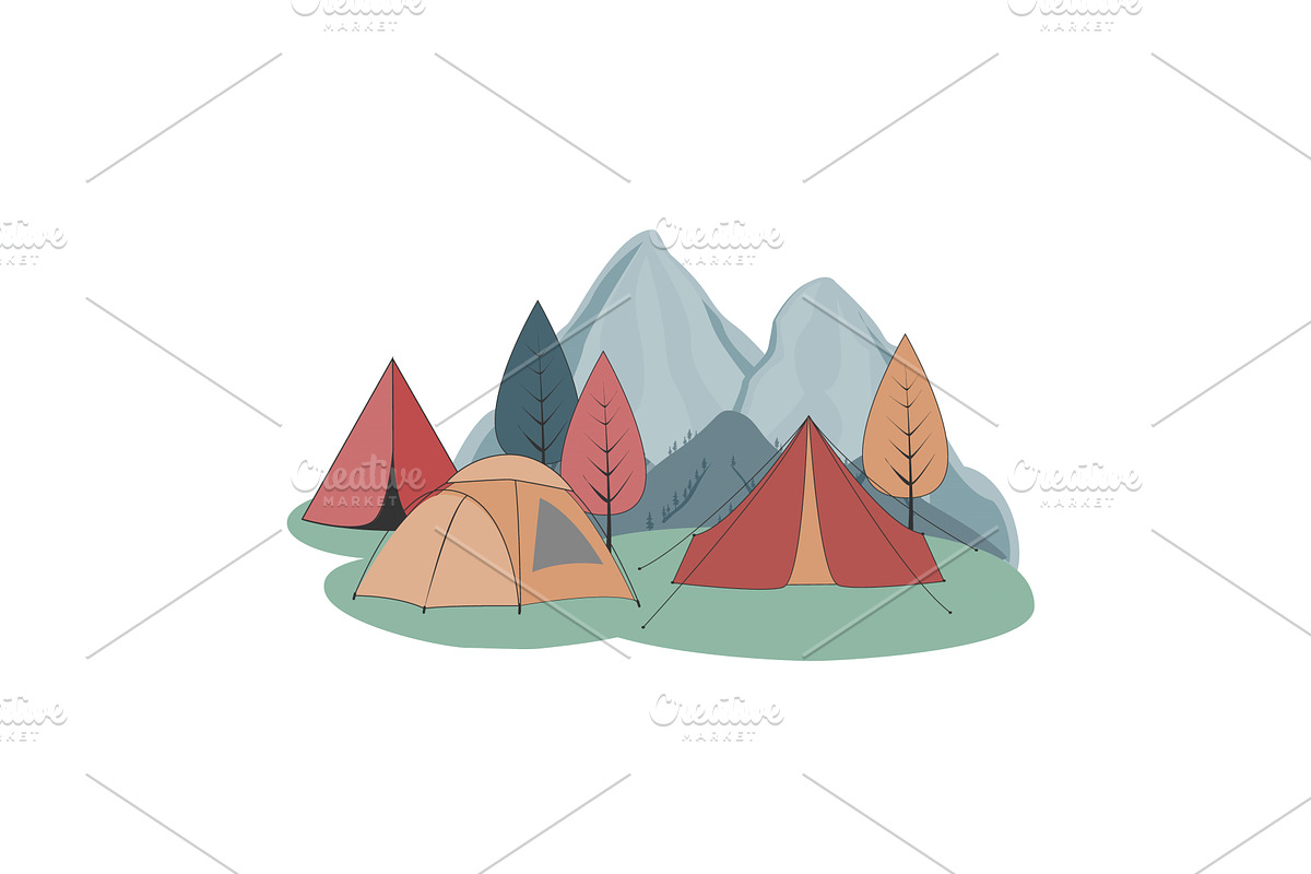 Camping isolated illustration. Group, an Illustration by Toltemara