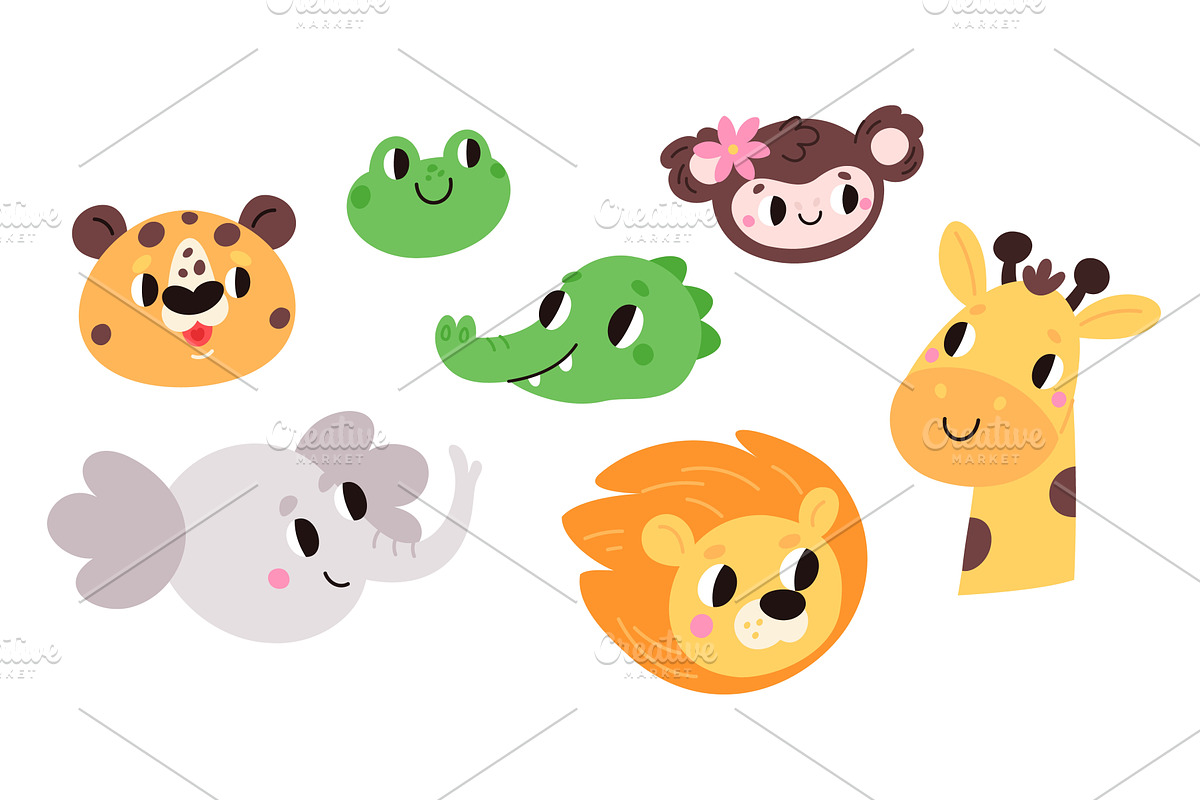 Cute funny faces of cartoon animals, an Animal Illustration by Vectorbuum