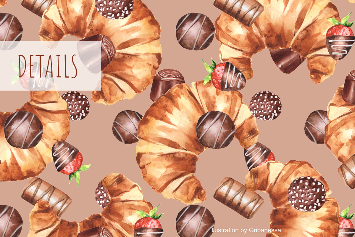 Croissants & Chocolate Pattern, a Pattern Graphic by Gribanessa (Photo 4 of 4)