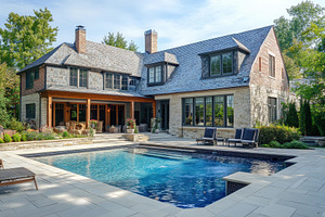 Elegant residential backyard featuri, a Photo by Tanuart