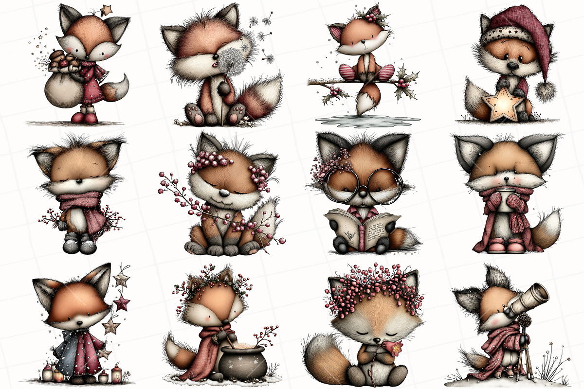 Christmas Whimsical Fox Clipart, an Illustration by OK Design (Photo 3 of 6)