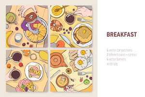Breakfast food cards set, a Food Illustration by Good Studio