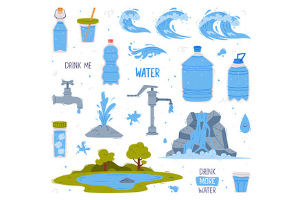 Drink More Water with H2O Pure and, a Food Illustration by TopVectors