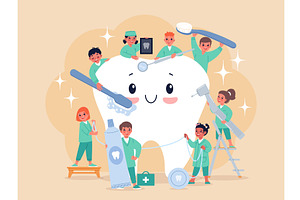 Dentists around tooth. Doctors kids, a Person Illustration by YummyBuum
