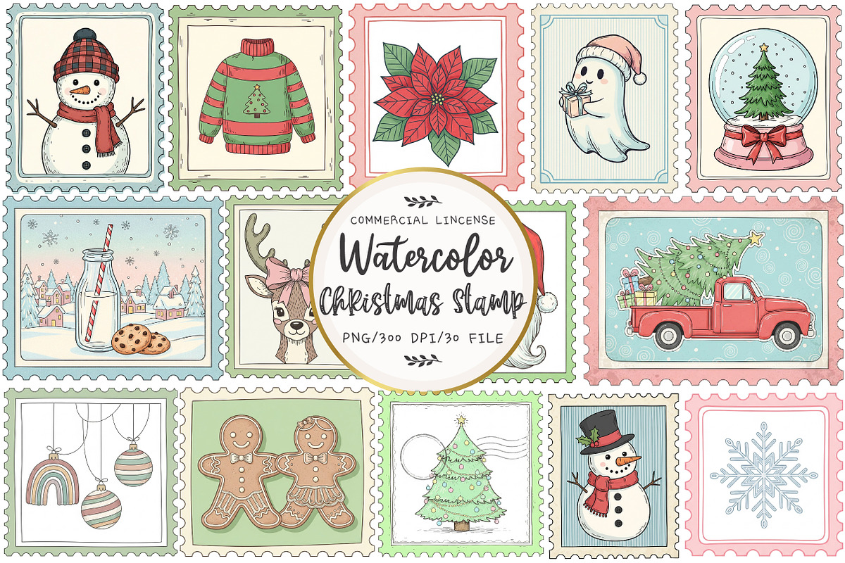 Christmas Postage Stamp Clipart, an Illustration by OK Design (Photo 1 of 5)