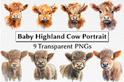 Baby Cow Portrait Watercolor Clipart, an Animal Illustration by milkghost (Thumbnail 1 of 2)