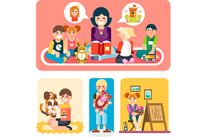 Happy People In The Kindergarten.