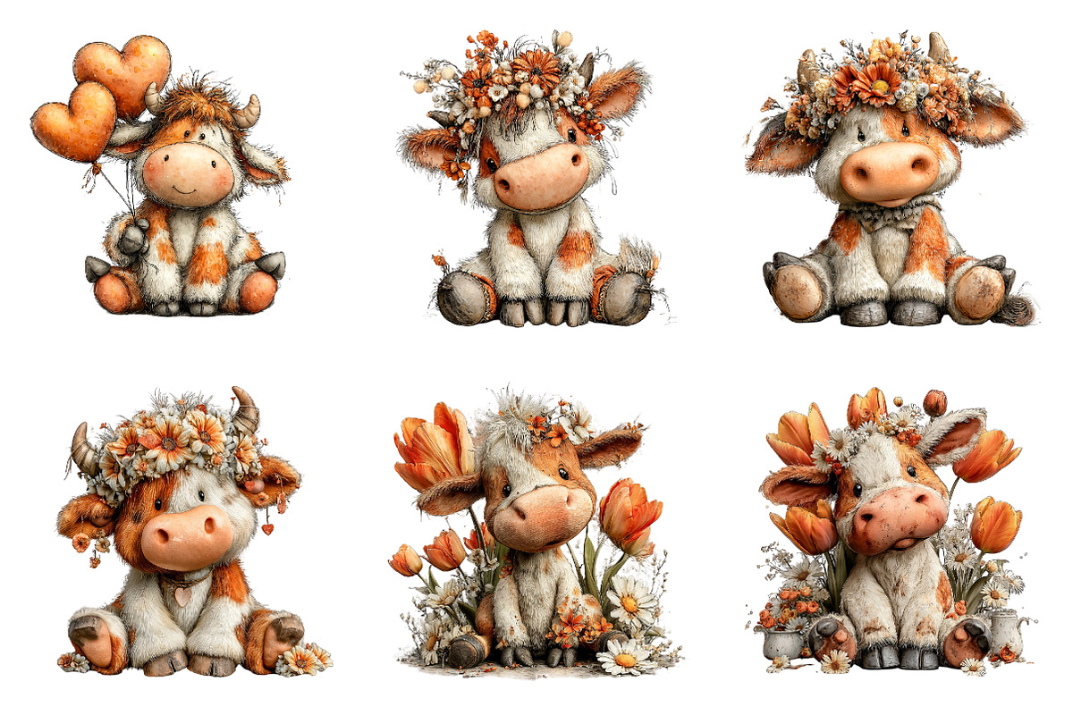 Whimsical easter highland cow clipar, an Illustration by SinaCreation (Photo 4 of 11)