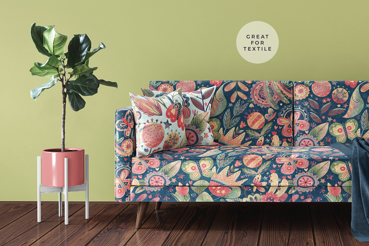 Delicate Butterflies, Floral Pattern, a Pattern Graphic by Velliniki (Photo 4 of 11)