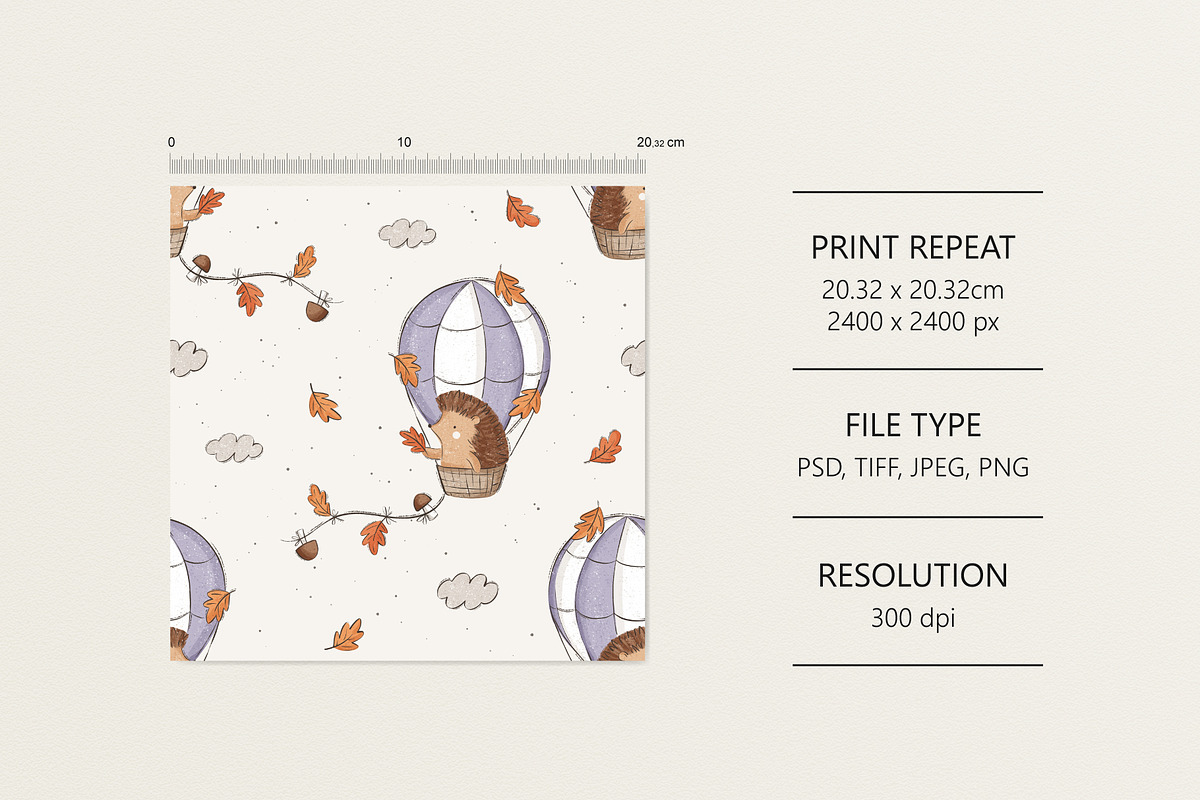 Hedgehog and air balloon, a Pattern Graphic by Olena Kuznietsova (Photo 4 of 10)
