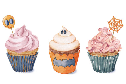 Watercolor cupcakes for Halloween.