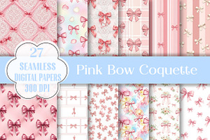 Pink Bow Coquette Digital Paper, a Pattern Graphic by Wow Magic