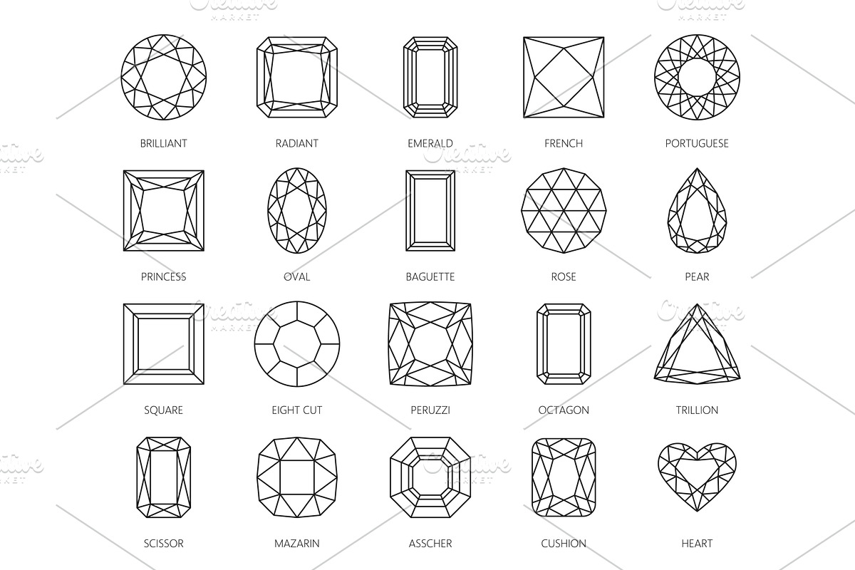 Diamond cut shapes, gemstones, an Object Illustration by Vector Tradition