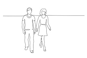 Continuous one line drawing. Walking, a Person Illustration by Valenty