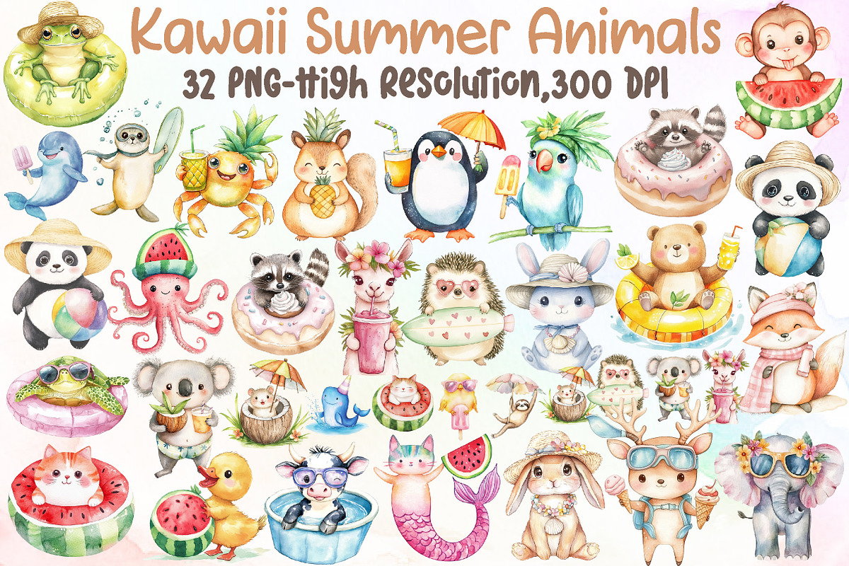 Kawaii Summer Animals Clipart, an Illustration by Sublimation Artist (Photo 1 of 6)