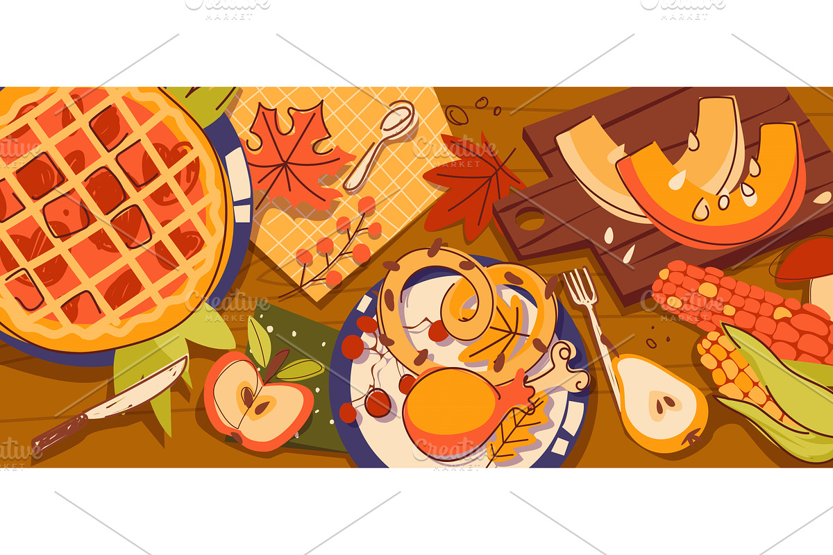 Cozy thanksgiving dinner spread, a Food Illustration by art PVP - market