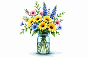 Wildflowers in Mason Jar Clipart Set, an Illustration by hafijul (Thumbnail 14 of 14)