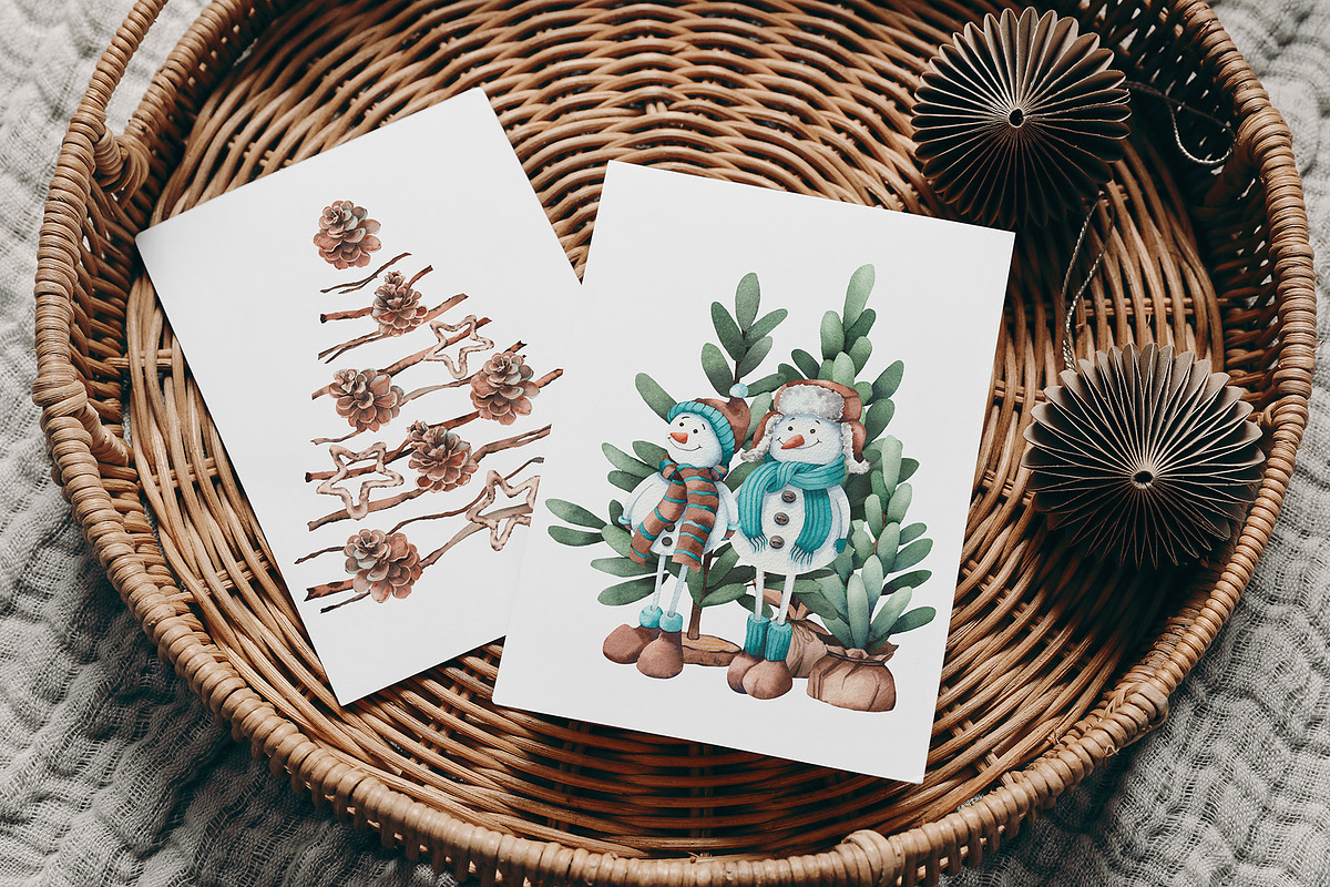 Christmas Snowmen Cartoons & Trees, an Animal Illustration by Jeanna Draw (Photo 12 of 13)
