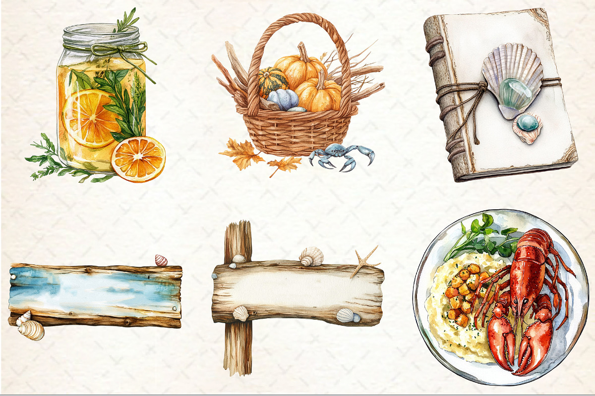 Watercolor Coastal Thanksgiving Clip, an Illustration by Rose Art (Photo 3 of 7)