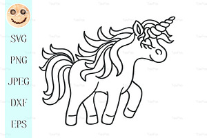 Hand Drawing Outline Walking Unicorn