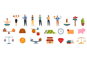 Work life balance icons set. People, a Person Illustration by Ylivdesign