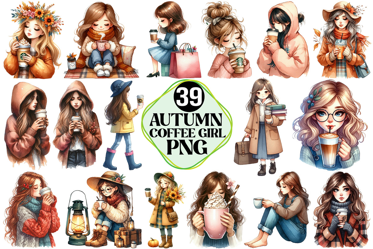 Autumn Coffee Girl Clipart PNG, an Illustration by Pixels.Craft (Photo 1 of 7)