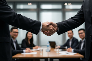 Business handshake between two profe, a Food & Drink Photo by professorinc