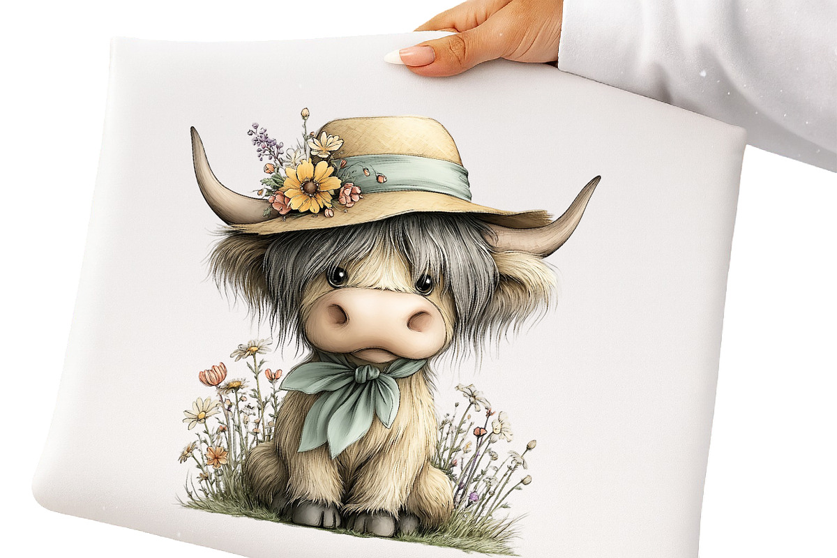 Watercolor Summer Highland Cow Clipa, an Illustration by GatewayDesign (Photo 4 of 6)