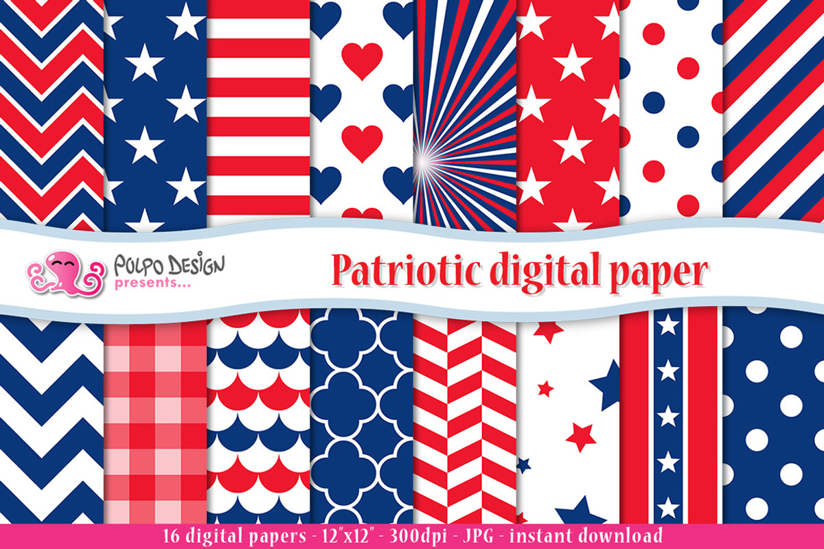 Patriotic digital paper, a Pattern Graphic by PolpoDesign (Photo 1 of 2)