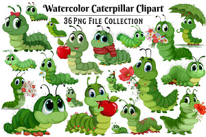 Watercolor Caterpillar Clipart, an Illustration by Dream Creation