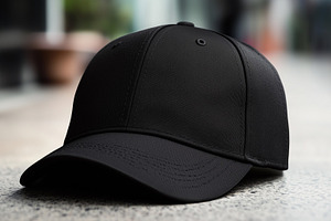 Black baseball cap mockup on blurred, a Beauty & Fashion Photo by MistyDay
